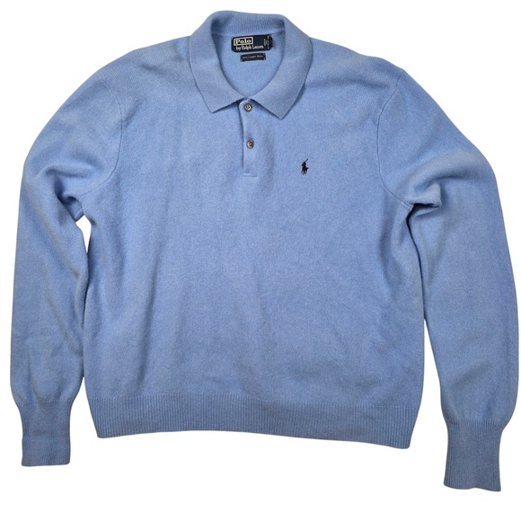 Polo Ralph Lauren Other - Polo Ralph Lauren Men's Light Blue 100% Lambswool Knit Polo Sweater XXL *READ*